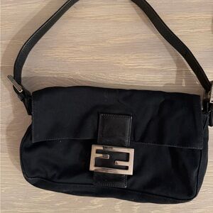 Authentic Fendi Black Nylon Baguette – Silver Hardware – Made in Italy